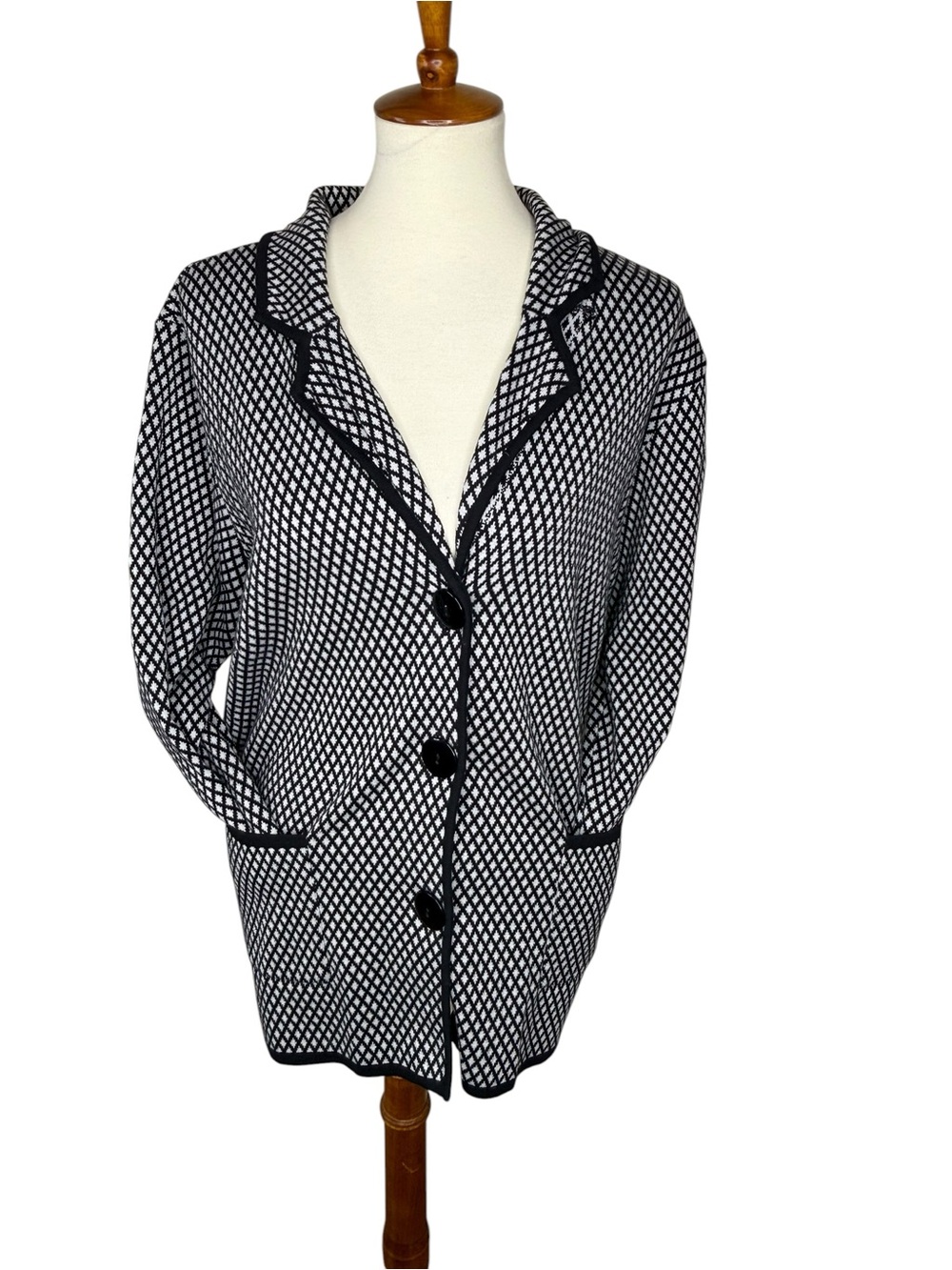 Vintage Y2K JM Collection 2X Cotton Knit Sweater Jacket Black White